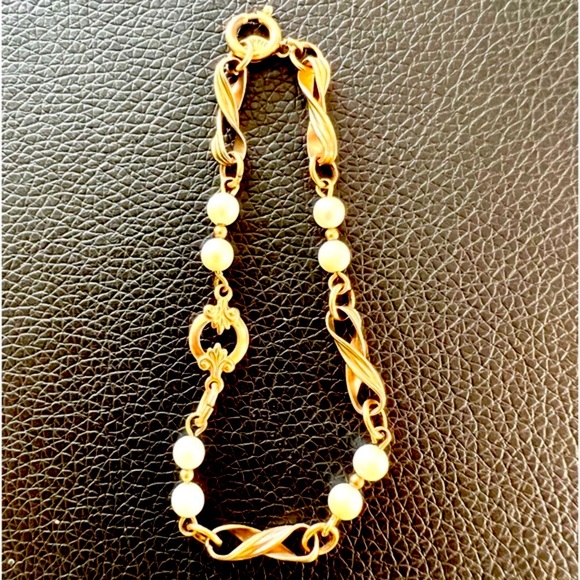 AMCO 1/20 14k Gold Filled Bracelet Vintage Faux Pearls - Picture 1 of 10
